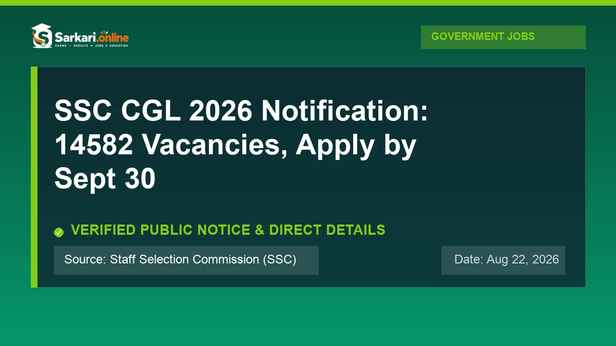 Official update notice: SSC CGL 2026 Notification: 14582 Vacancies, Apply by Sept 30 — Sarkari.online